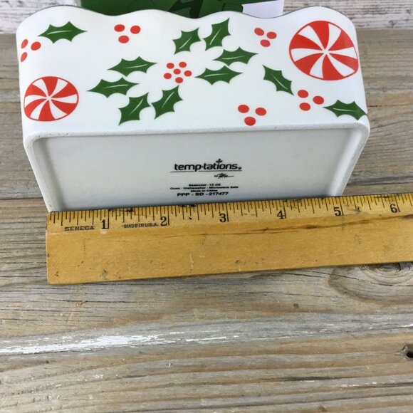 Temp-Tations 12 Oz Ceramic Holiday Mini Loaf Pan w/ Handles Holly & Peppermint - Picture 8 of 10